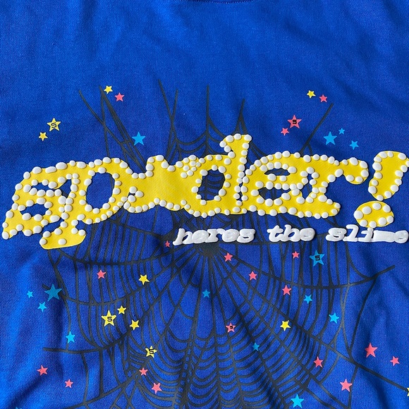 Sp5der Blue Long Sleeve Hooded Spider Print Sweatshirt - Picture 4 of 6